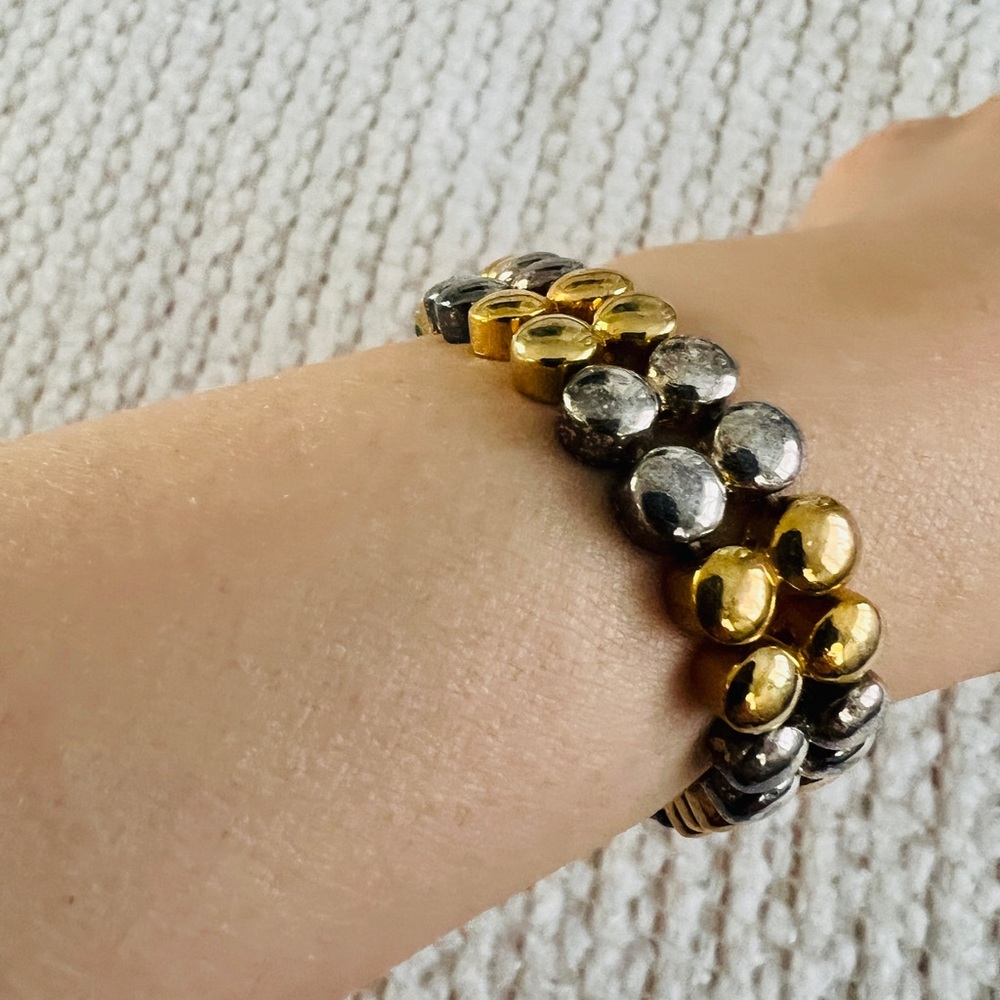 huggies gold and sterling silver metal Stretch Bracelet Vintage two tone unisex